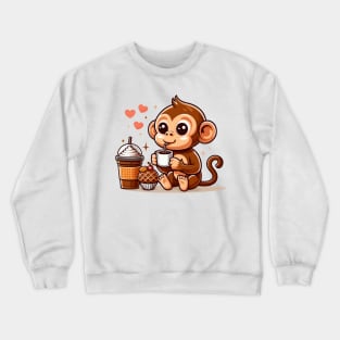 Cute Cafe Monkey Drinking Coffee Crewneck Sweatshirt